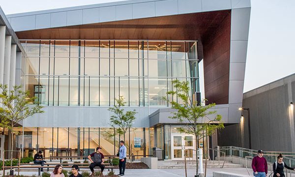 Students pictured outside of a Lambton College campus in Ontario, Canada.