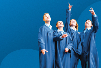 Four students throwing their graduation caps in the air - university pathway program in Canada, Australia prepares student English levels