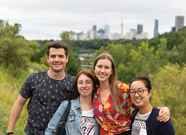 Group of international students who study English in Toronto at ILSC enjoying the city