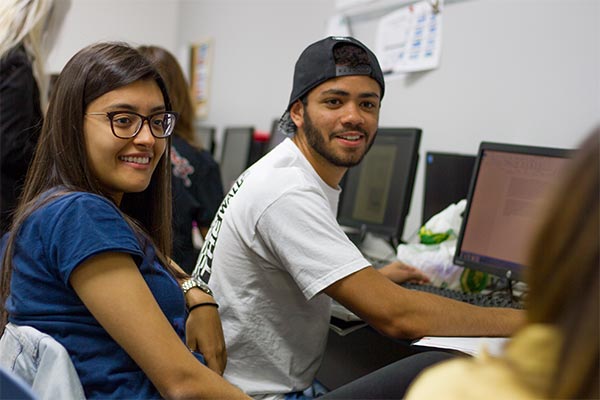 Studying together in the computer lab